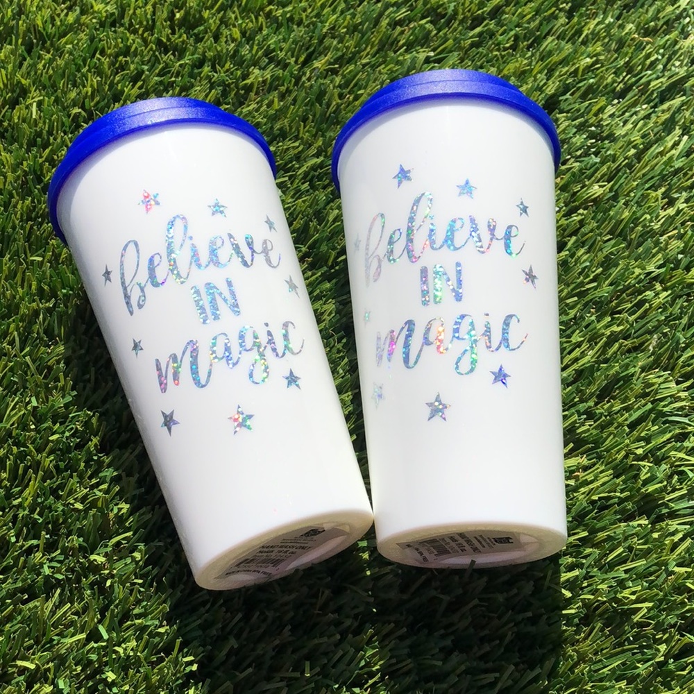 Two blue and white travel mugs🦋